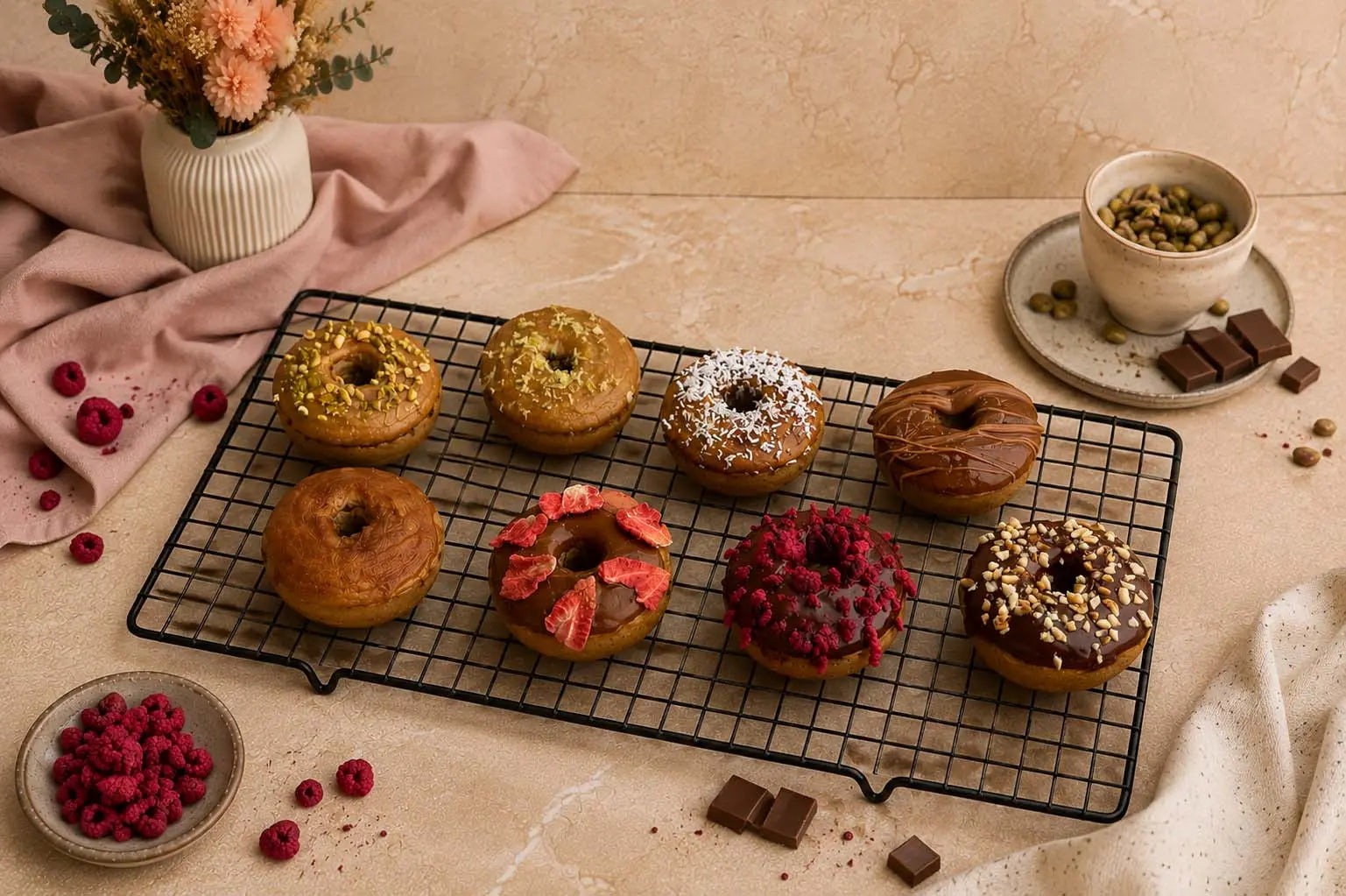 Glutenfreie Donuts mit Zitronen- und Schokoglasur, ohne Industriezucker