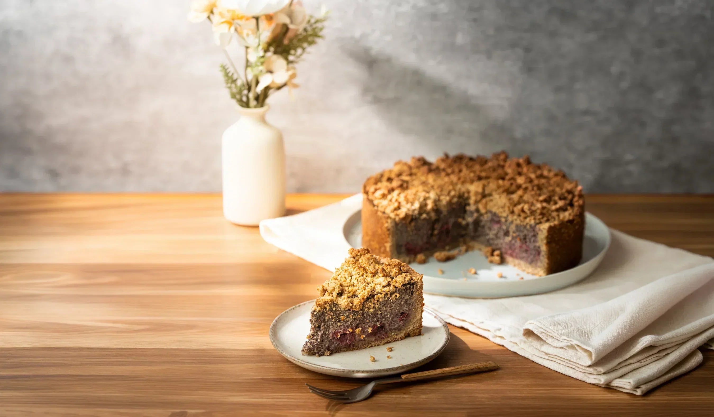 Kirsch-Mohn-Kuchen vegan und glutenfrei, mit Sauerkirschen