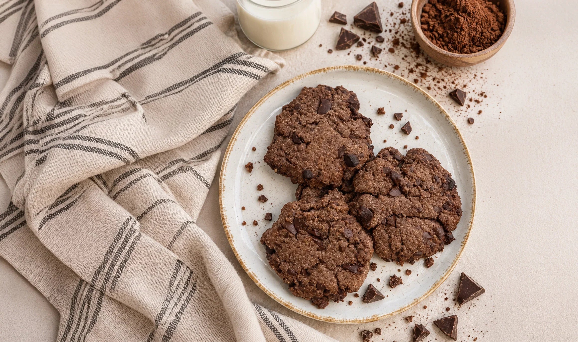 Glutenfreie Double-Chocolate-Chip Cookies mit viel Zartbitterschokolade, noch leicht warm