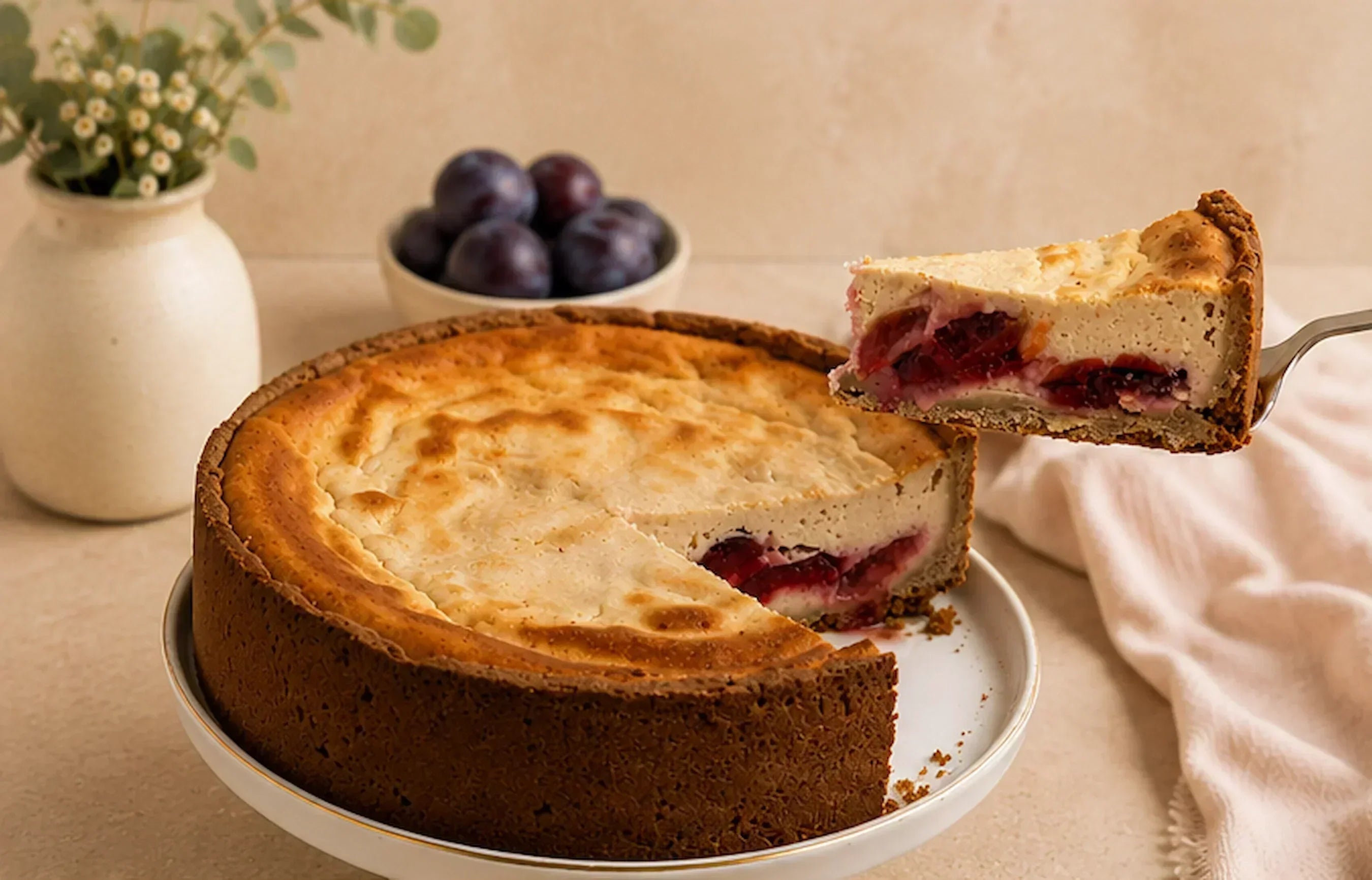 Zwetschgen-Käsekuchen glutenfrei, cremig und ohne Industriezucker. NaschNatur