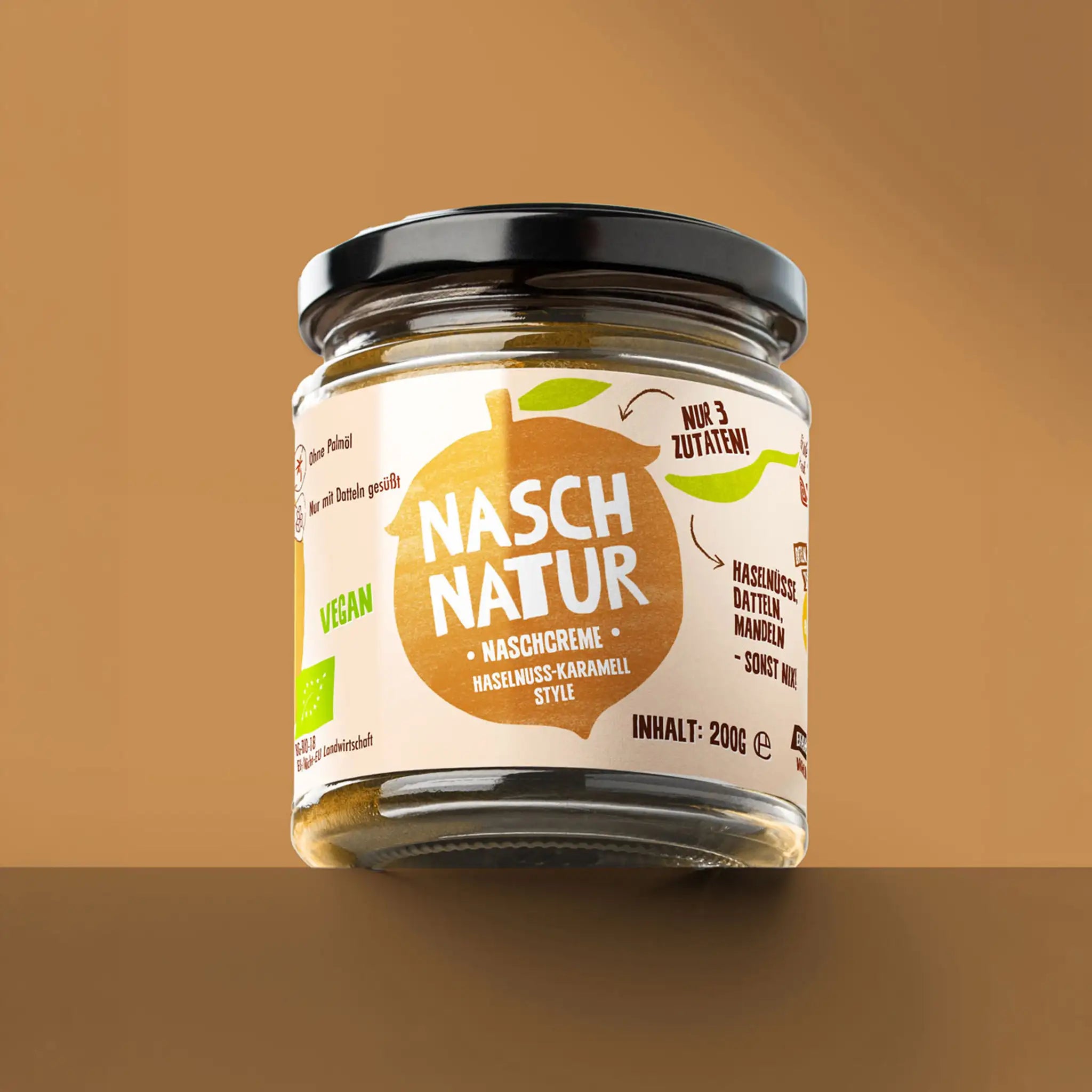 Produktbild der Haselnusscreme „NaschMella” von NaschNatur, gesüßt mit frischen Datteln.