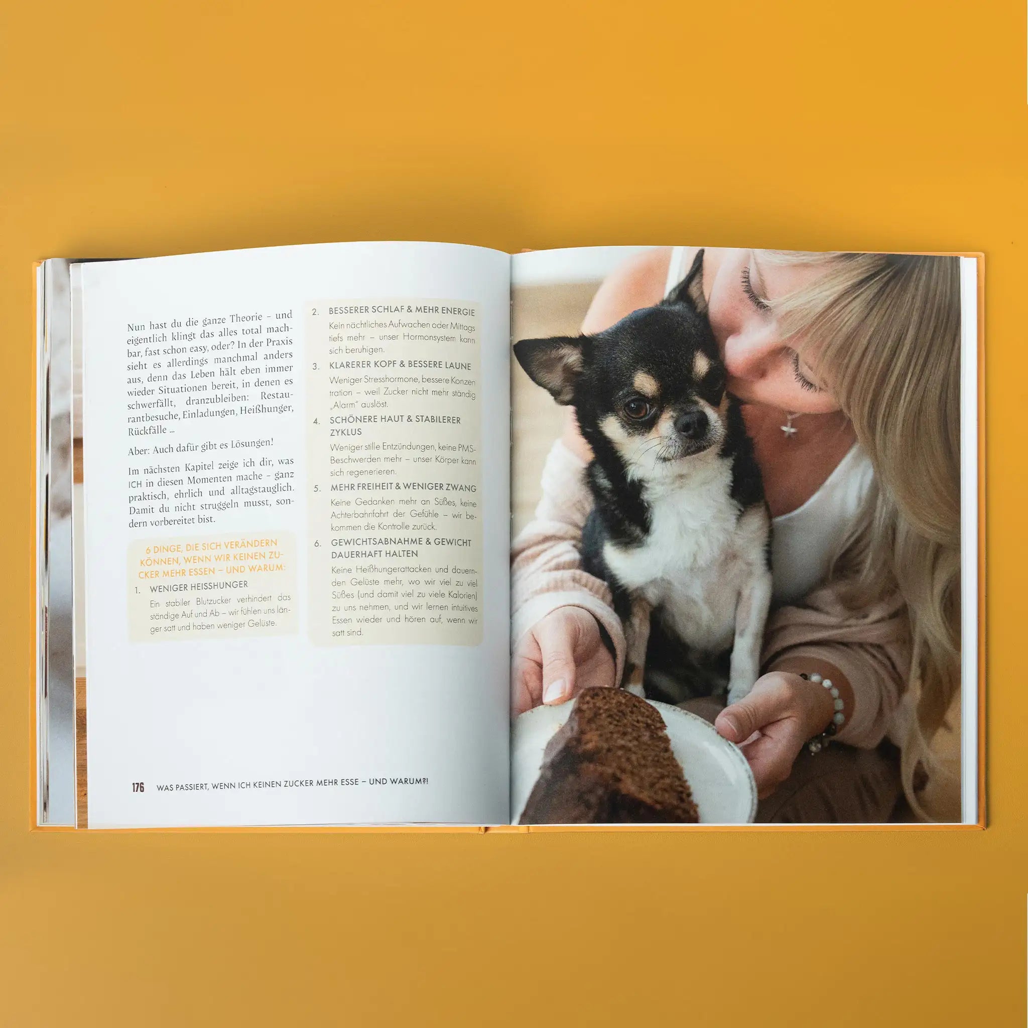 Seite 176 aus dem Buch „Bye Bye Zucker, Hallo Genuss“ von Andrea Schlumpp über die NaschNatur-Methode und ihre Auswirkungen.