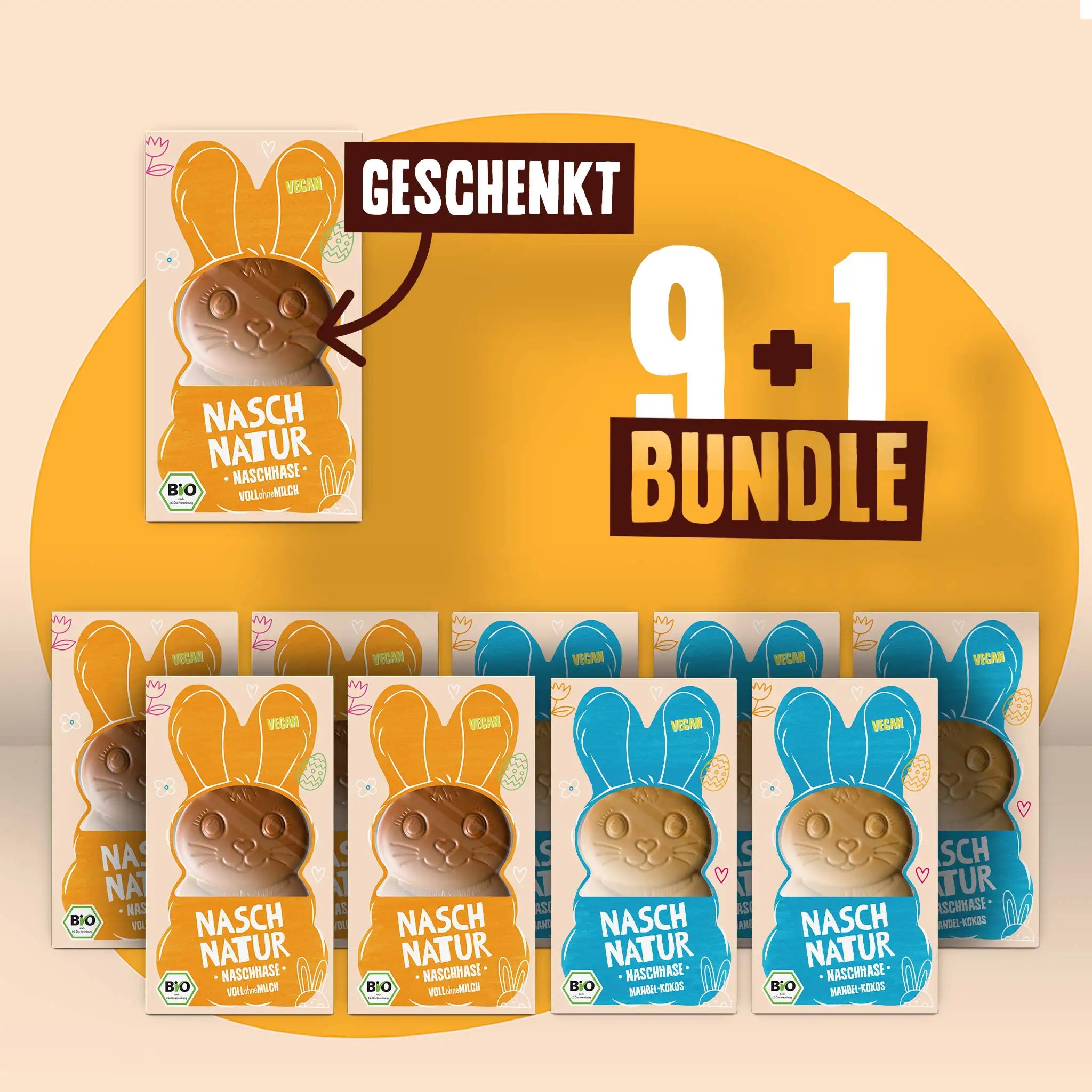 Bundle mit 9+1 NaschHasen Mixed, OsterHasen von NaschNatur, gesüßt mit frischen Datteln.