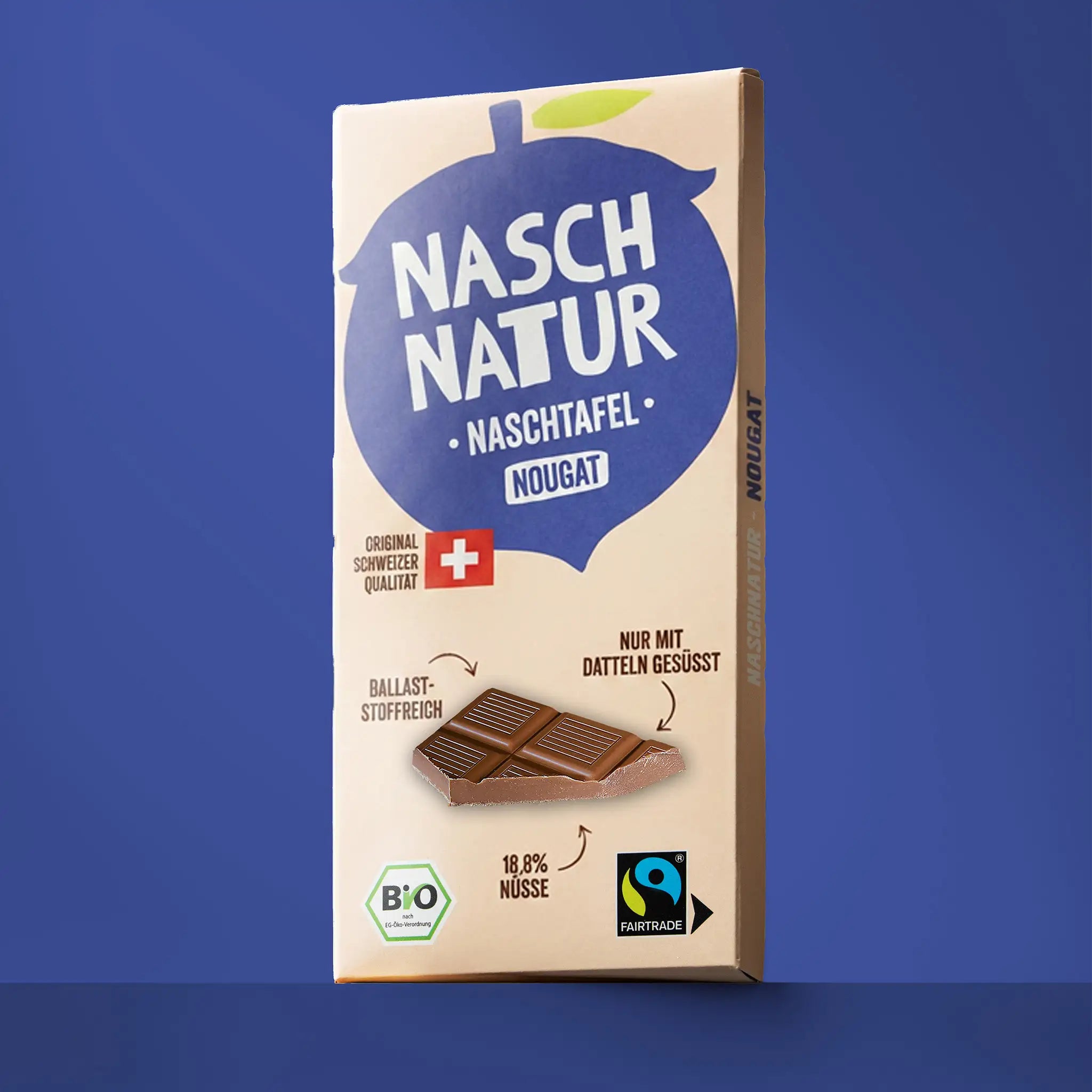 Produktbild der Schokoladentafel NaschTafel Nougat  vegan, gesüßt mit Datteln. Von NaschNatur.
