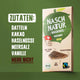 Zutaten der Schokoladentafel "Naschtafel Haselnuss": Datteln, Kakao, Haselnüsse, Meersalz und Vanille. Mehr nicht. Von NaschNatur.